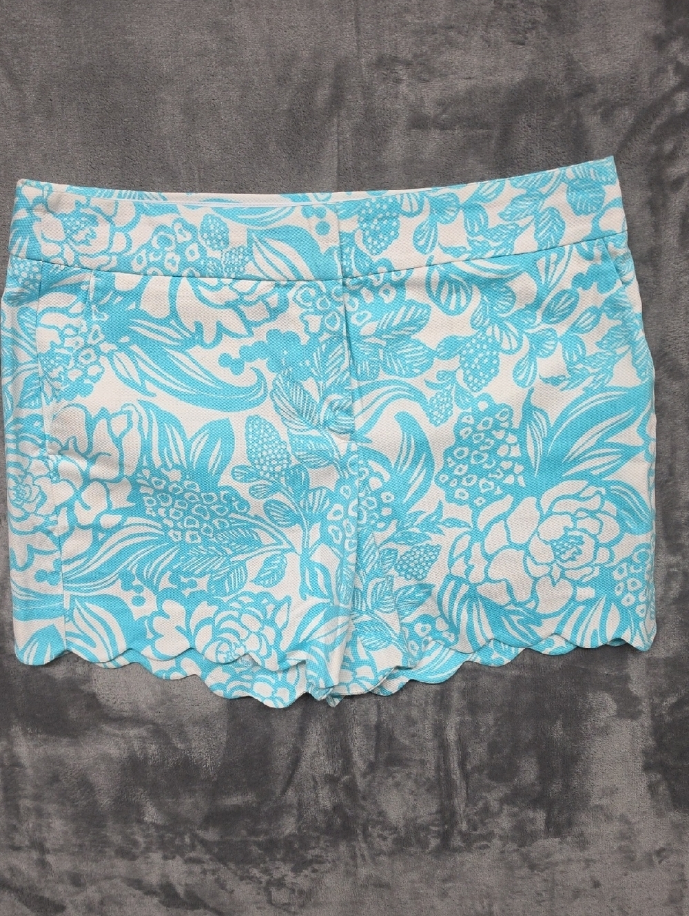 Talbots White and Aqua Floral Shorts with Scalloped Trim